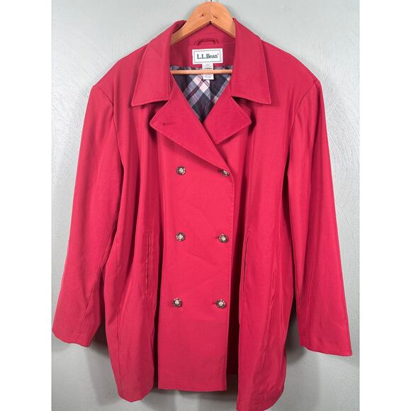 L.L. Bean Trench Coat Jacket Womens Size XL Double Breasted Plaid Lining Pockets - Picture 12 of 14